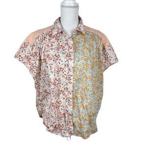 American Eagle Shirt Women Small Multicolor Floral Mixed Media Button Oversized
